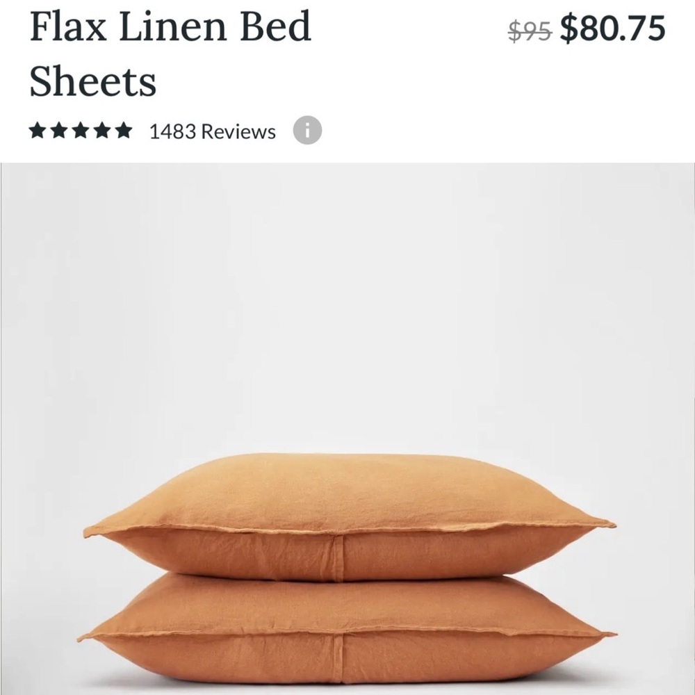 $91.25 Silk&Snow 100% European Flax Pillowcase Sham Set, Standard, Copper